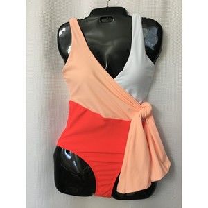 Women's One Piece Swimsuit Wrap Color Block Side Tie Bathing Suit Small